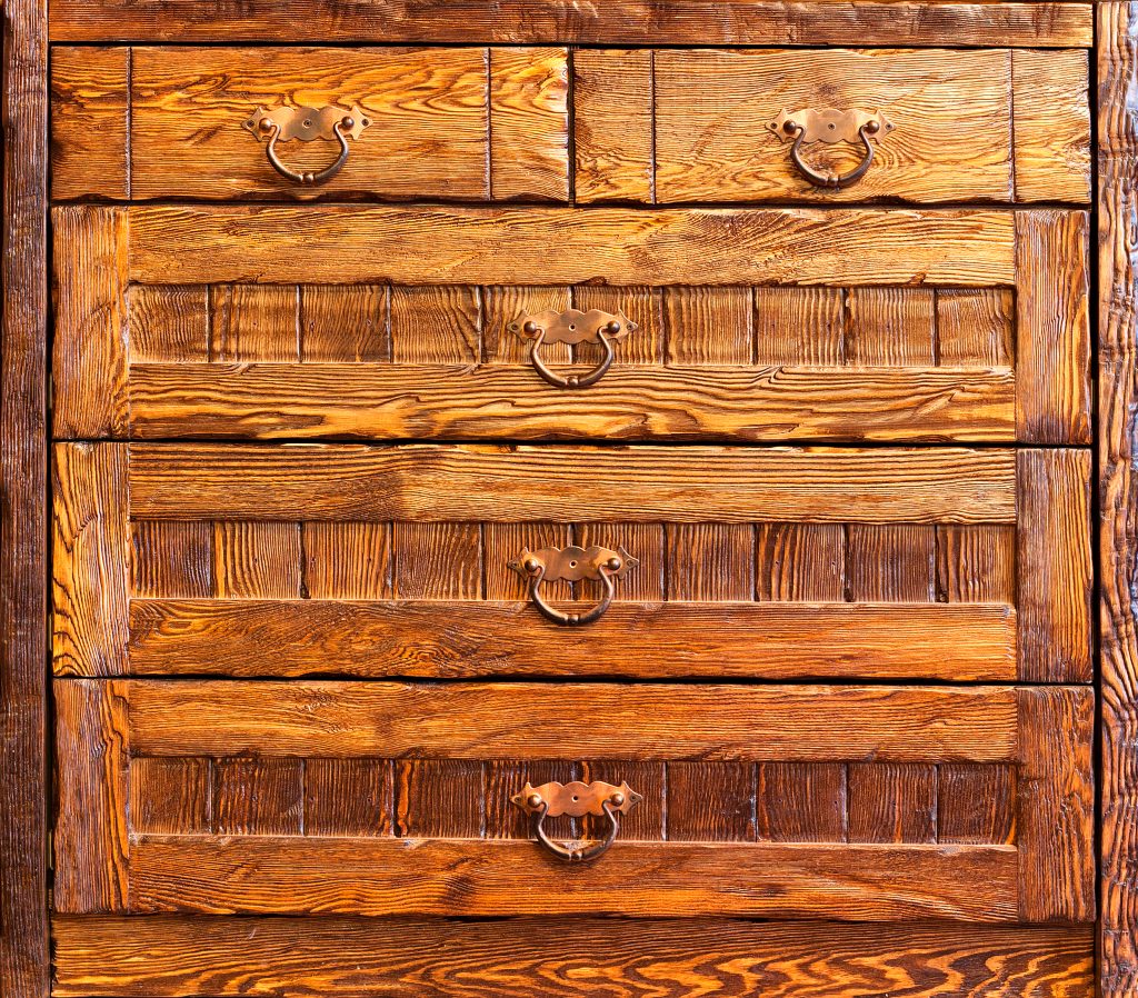 Rustic solid wood chest of drawers with metal pulls