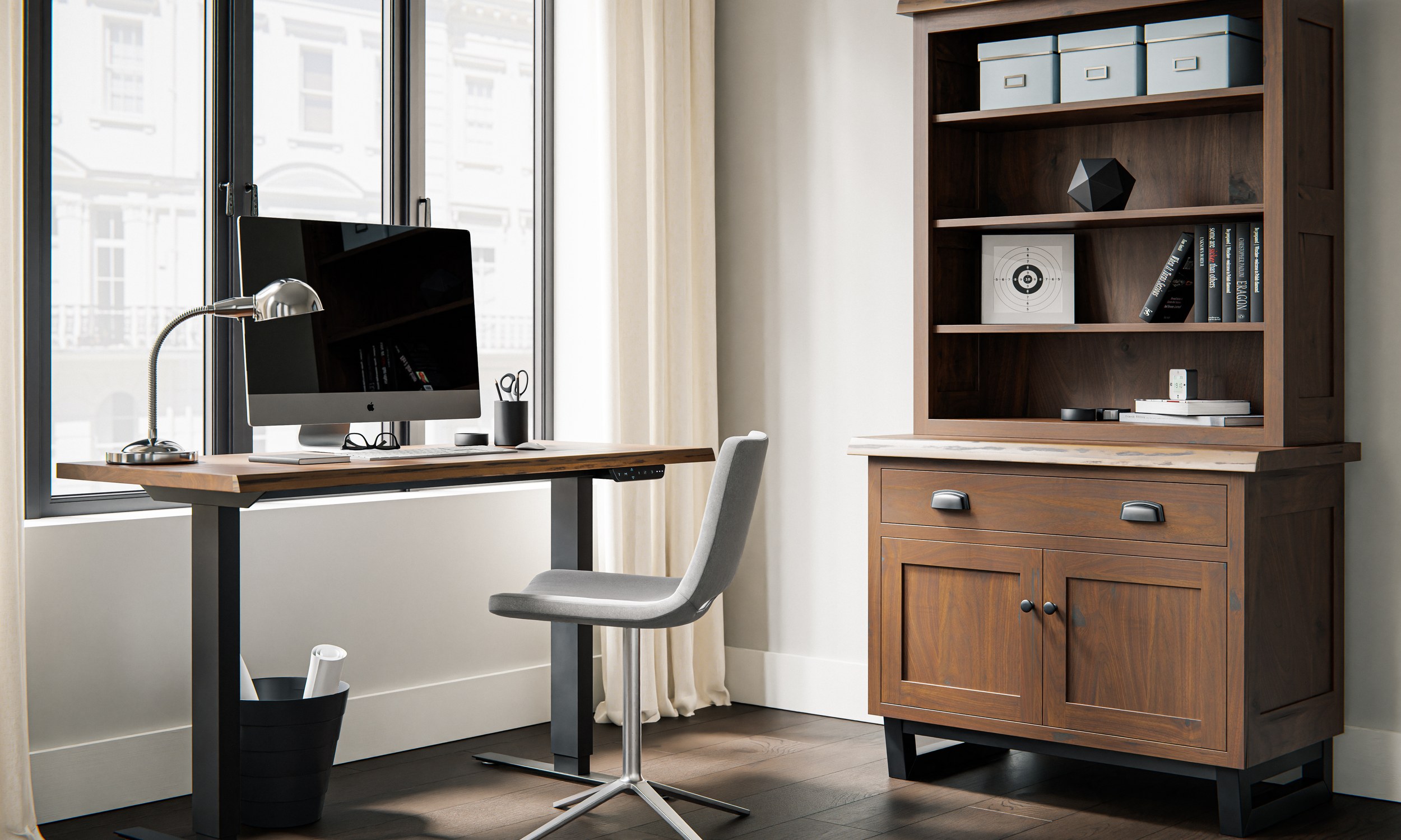 A welcoming solid wood living room furnished for conversation