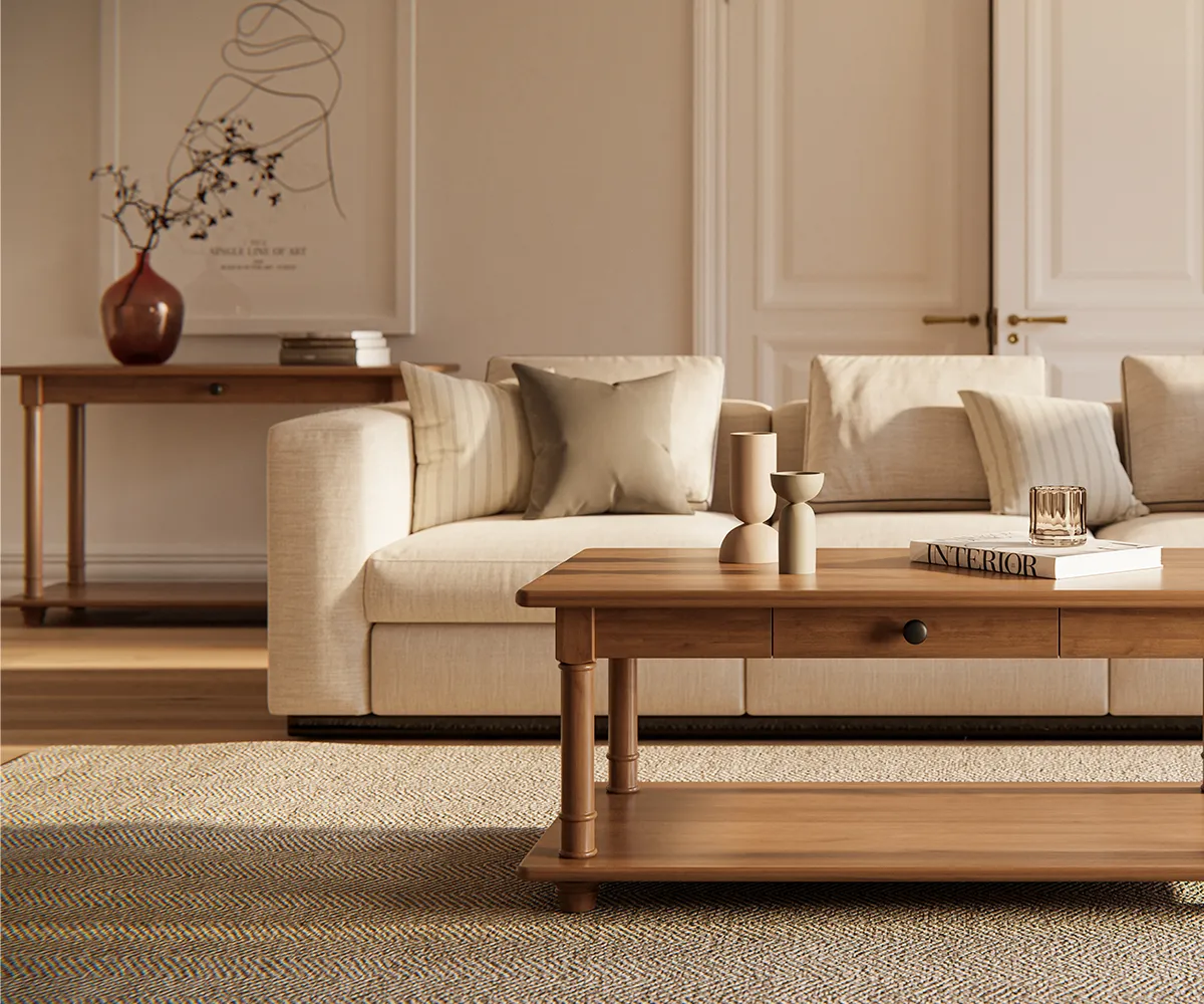 Solid wood living room furniture in a coordinated room